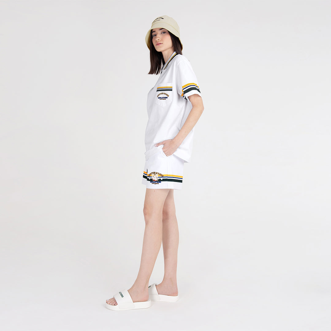 ゴールスタジオ A-SKIN リオ ビーチ カトレヤ アートワーク ポロ Tシャツ ホワイト