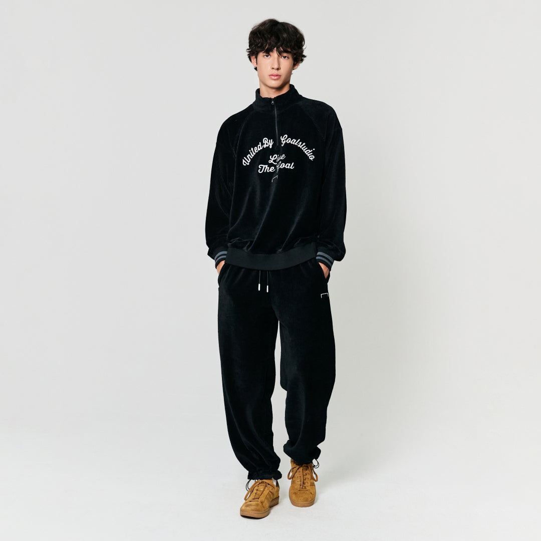 ゴールスタジオ コーデュロイ クォーター ジップ アップ ブラック