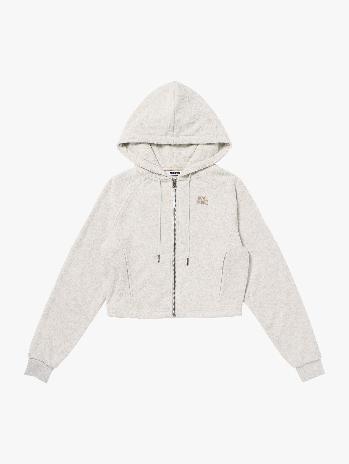 W'S TERRY FLEECE CROPPED FULL ZIP-UP HOODIE - OATMEAL
