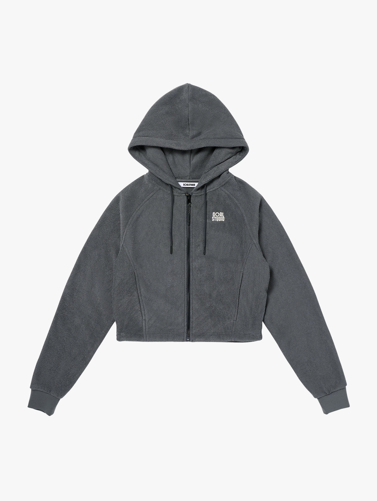 W'S TERRY FLEECE CROPPED FULL ZIP-UP HOODIE - CHARCOAL