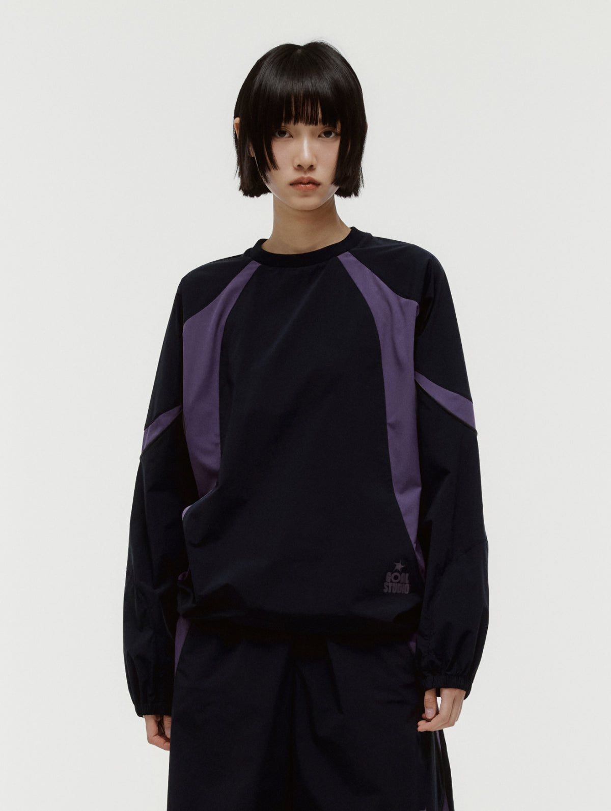 COLOR-BLOCK WOVEN PULLOVER - NAVY