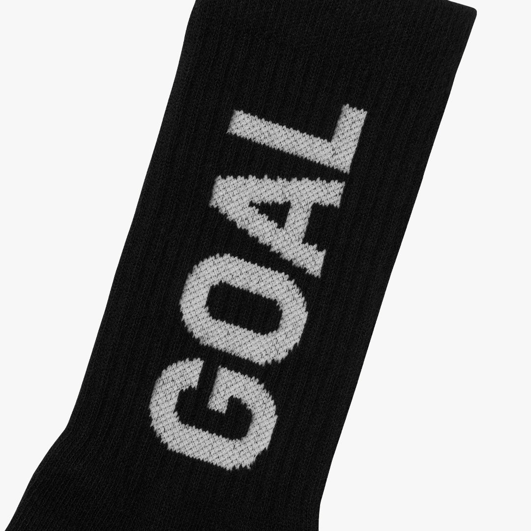 ゴールスタジオ GOAL クルー ソックス ブラック ロゴ ホワイト
