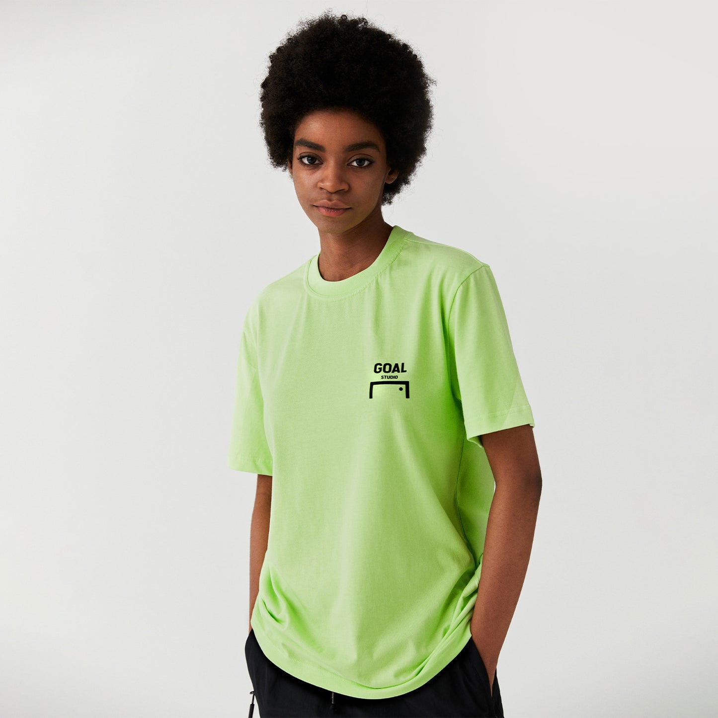 ゴールスタジオ レギュラーフィット ロゴ 半袖 Tシャツ ライム