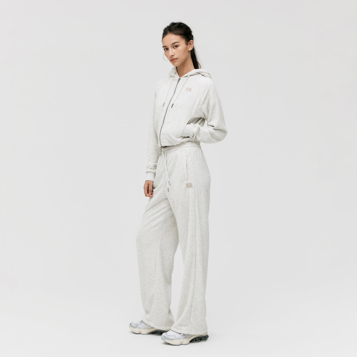 W'S TERRY FLEECE CROPPED FULL ZIP-UP HOODIE - OATMEAL