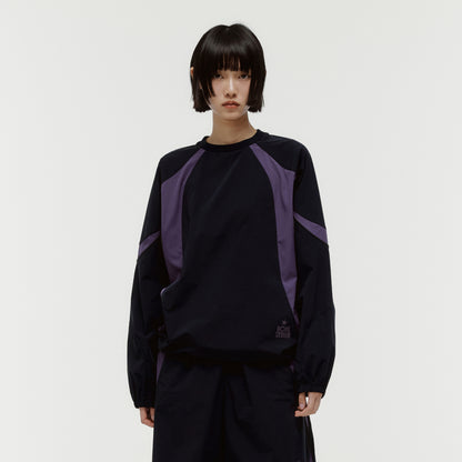 COLOR-BLOCK WOVEN PULLOVER - NAVY