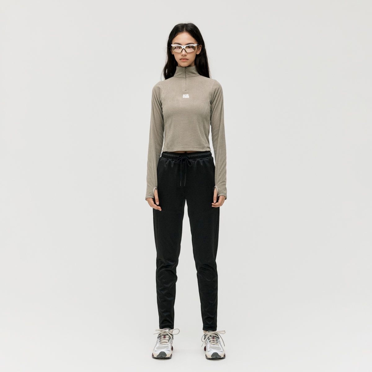 W'S GRID FLEECE QUARTER ZIP-UP TEE - DARK BEIGE