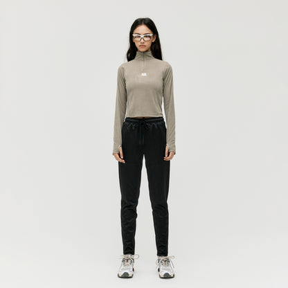 W'S GRID FLEECE QUARTER ZIP-UP TEE - DARK BEIGE