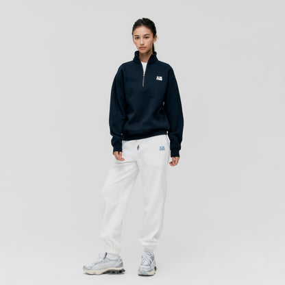 ESSENTIAL BRUSHED QUARTER ZIP-UP TEE - NAVY