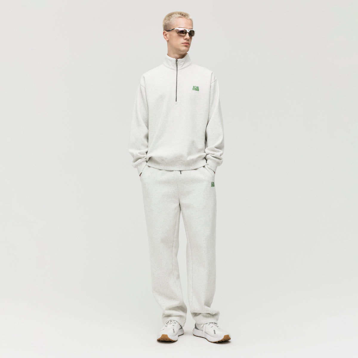 ESSENTIAL BRUSHED QUARTER ZIP-UP TEE - OATMEAL