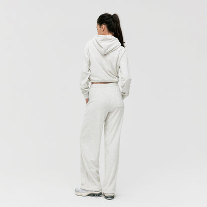 W'S TERRY FLEECE CROPPED FULL ZIP-UP HOODIE - OATMEAL