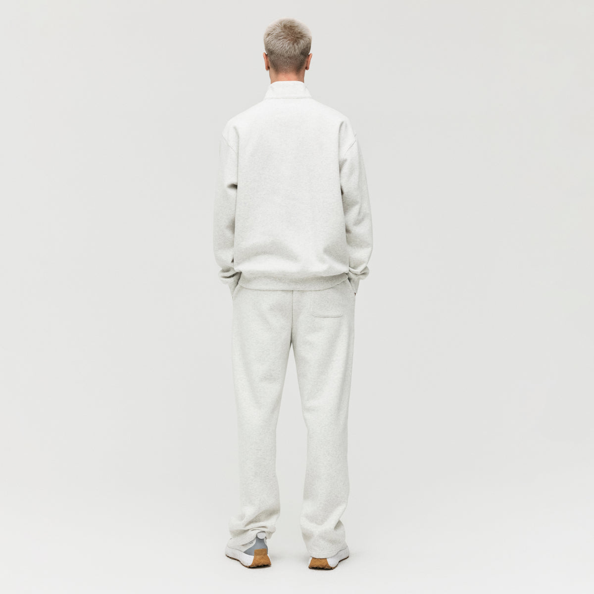 ESSENTIAL BRUSHED QUARTER ZIP-UP TEE - OATMEAL