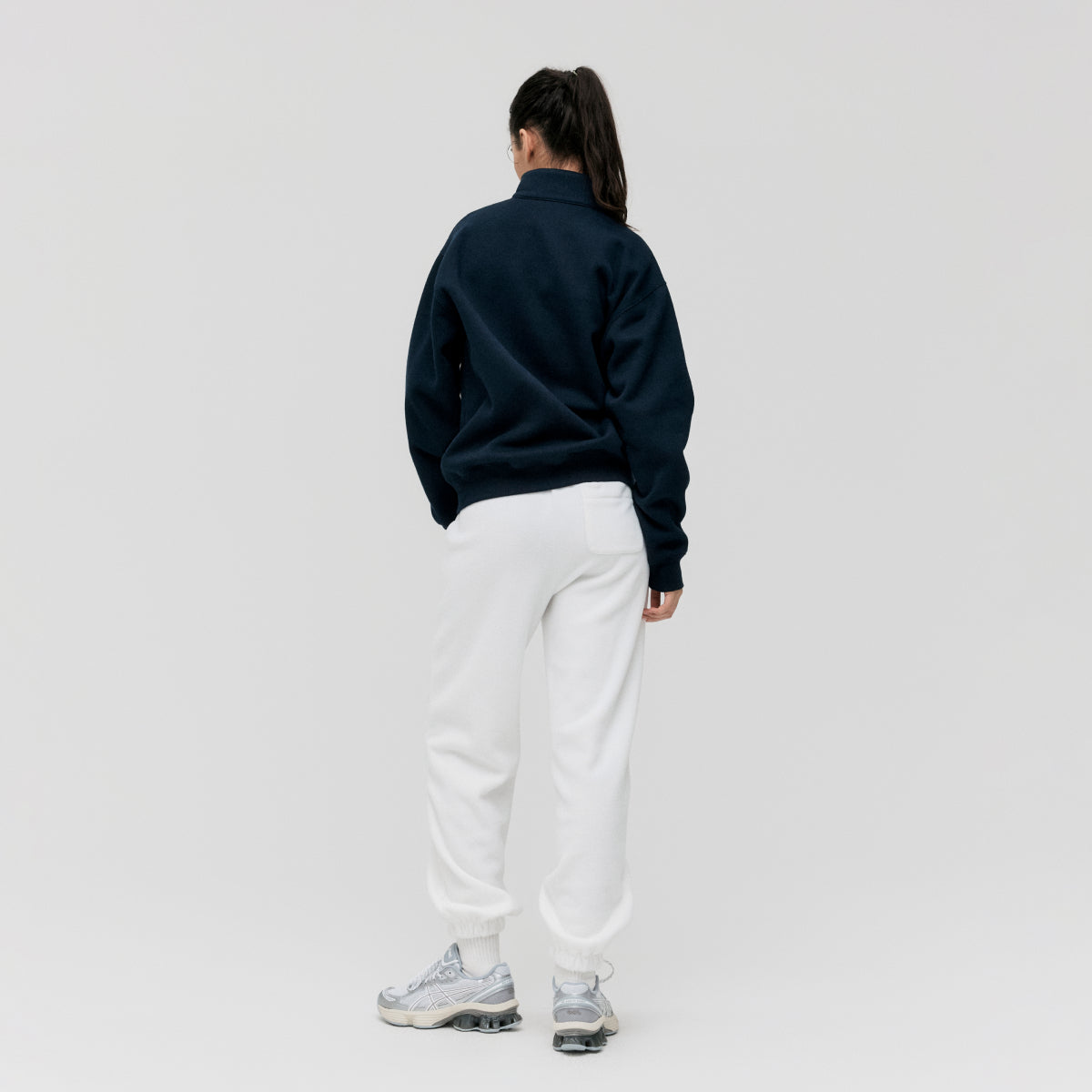 ESSENTIAL BRUSHED QUARTER ZIP-UP TEE - NAVY