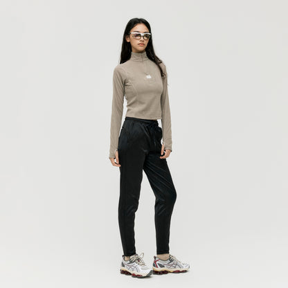W'S GRID FLEECE QUARTER ZIP-UP TEE - DARK BEIGE