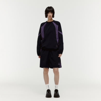COLOR-BLOCK WOVEN PULLOVER - NAVY