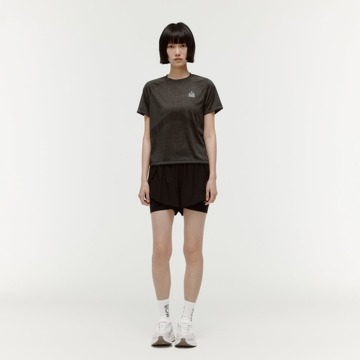 W'S JACQUARD TEE - CHARCOAL