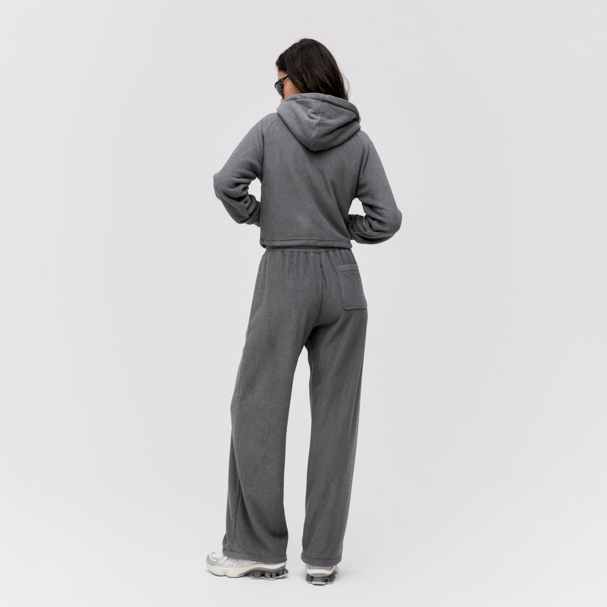 W'S TERRY FLEECE CROPPED FULL ZIP-UP HOODIE - CHARCOAL