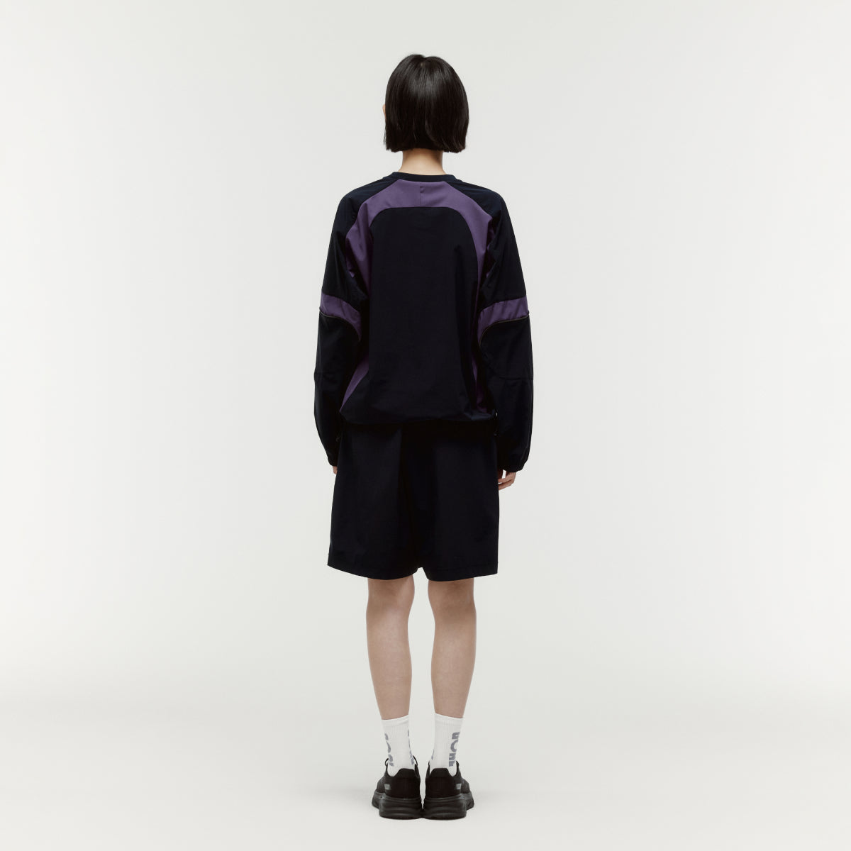 COLOR-BLOCK WOVEN PULLOVER - NAVY