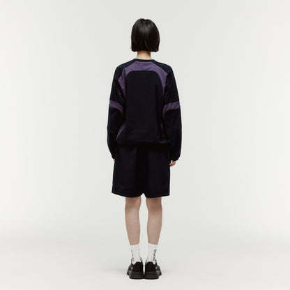COLOR-BLOCK WOVEN PULLOVER - NAVY