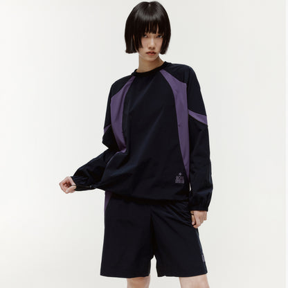 COLOR-BLOCK WOVEN PULLOVER - NAVY