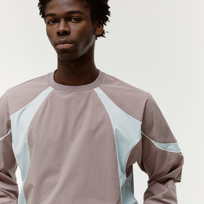COLOR-BLOCK WOVEN PULLOVER - BROWN