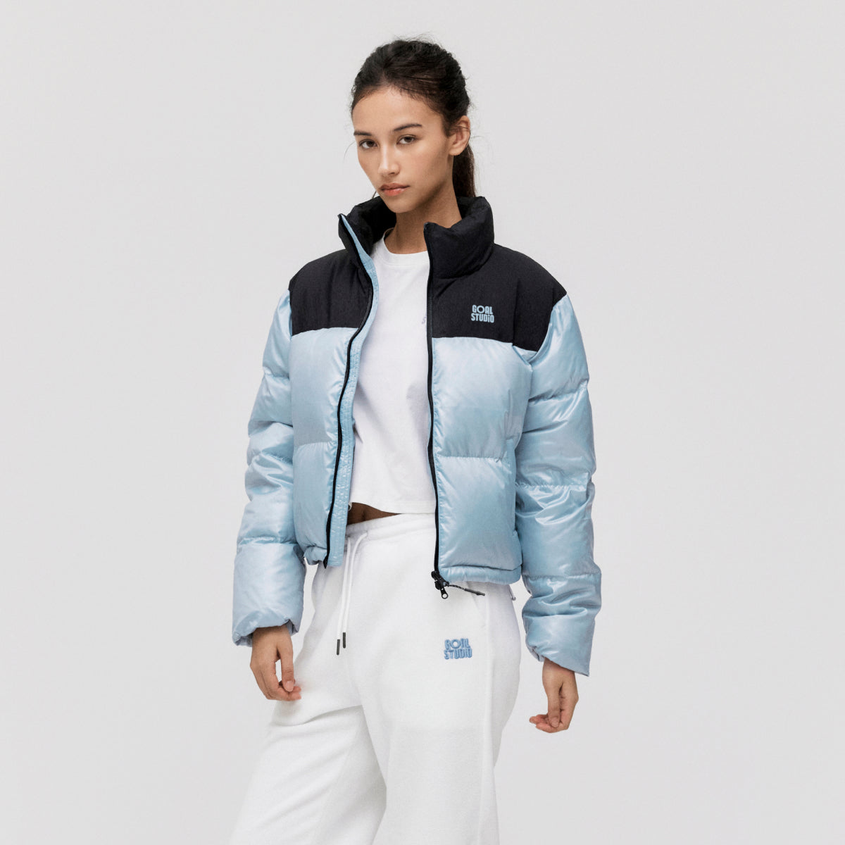 W'S CROPPED PUFFER DOWN JACKET - SKYBLUE
