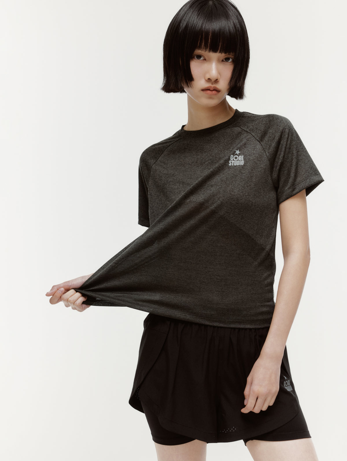 W'S JACQUARD TEE - CHARCOAL