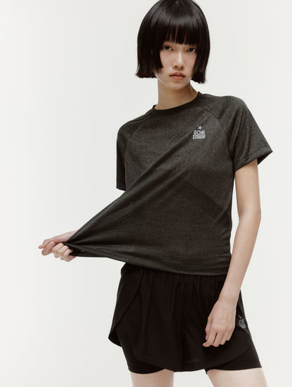 W'S JACQUARD TEE - CHARCOAL