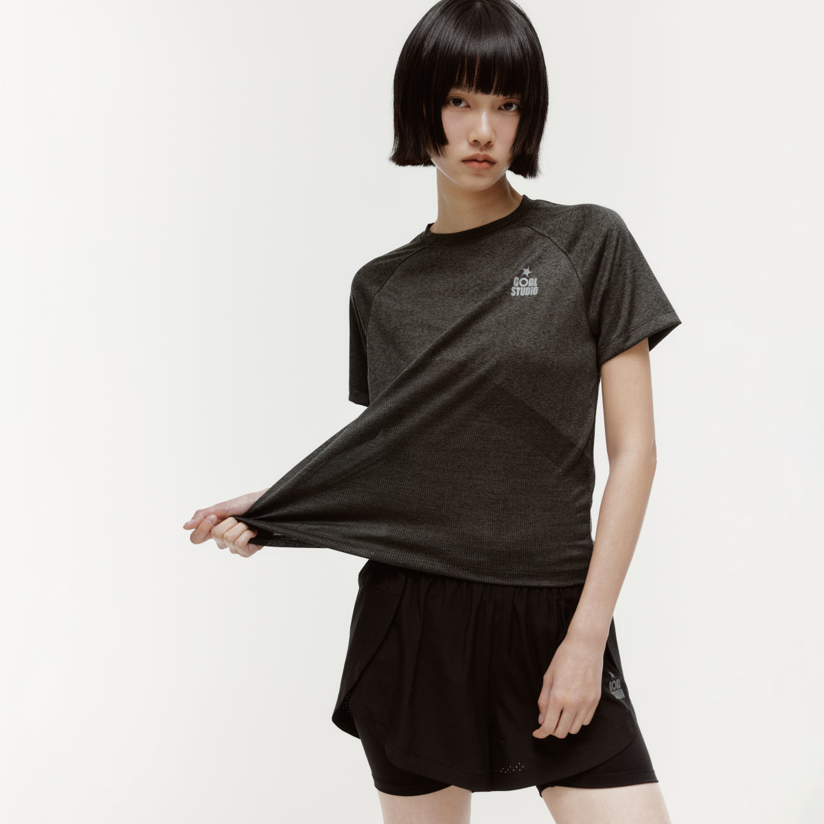 W'S JACQUARD TEE - CHARCOAL