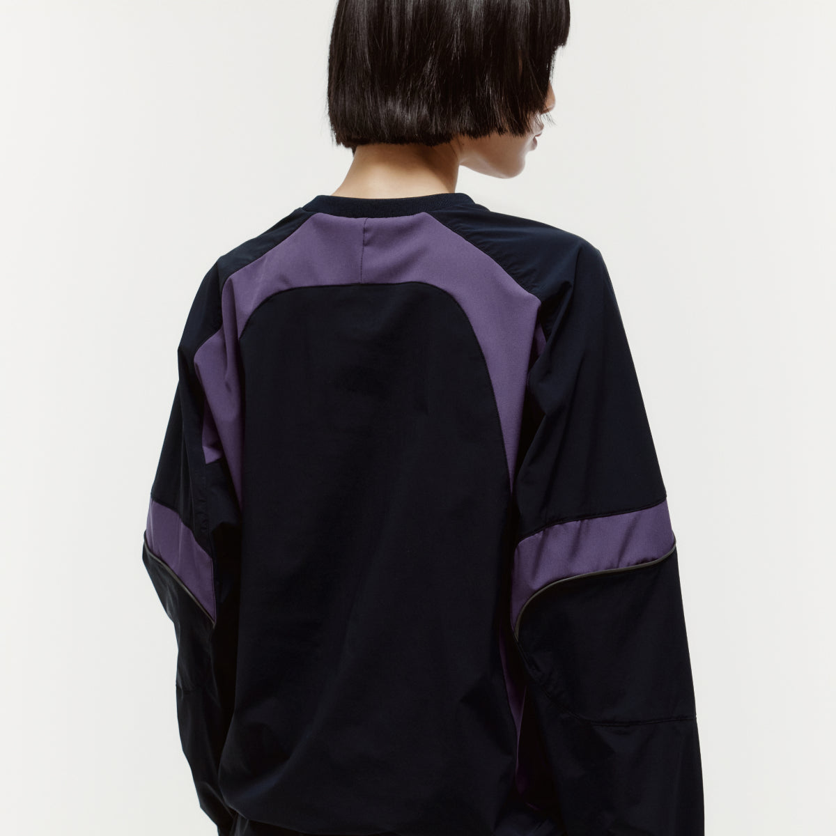 COLOR-BLOCK WOVEN PULLOVER - NAVY