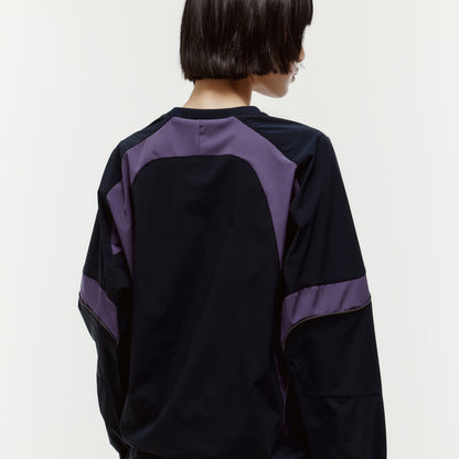 COLOR-BLOCK WOVEN PULLOVER - NAVY