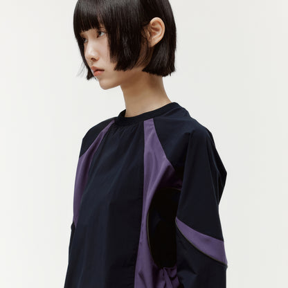 COLOR-BLOCK WOVEN PULLOVER - NAVY