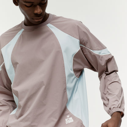 COLOR-BLOCK WOVEN PULLOVER - BROWN