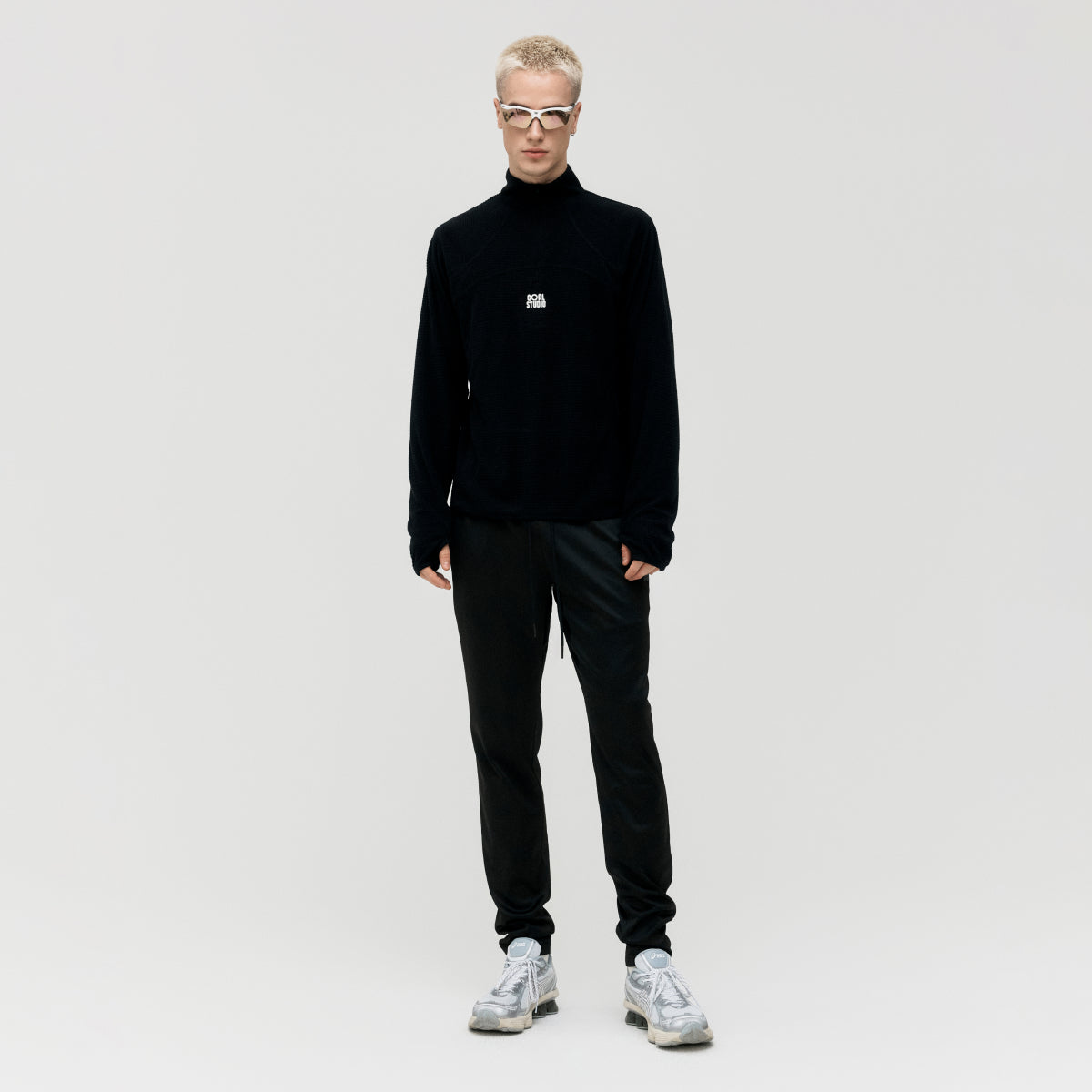 M'S GRID FLEECE QUARTER ZIP-UP TEE - BLACK