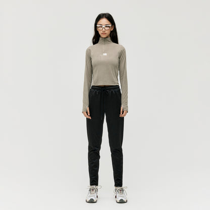 W'S GRID FLEECE QUARTER ZIP-UP TEE - DARK BEIGE