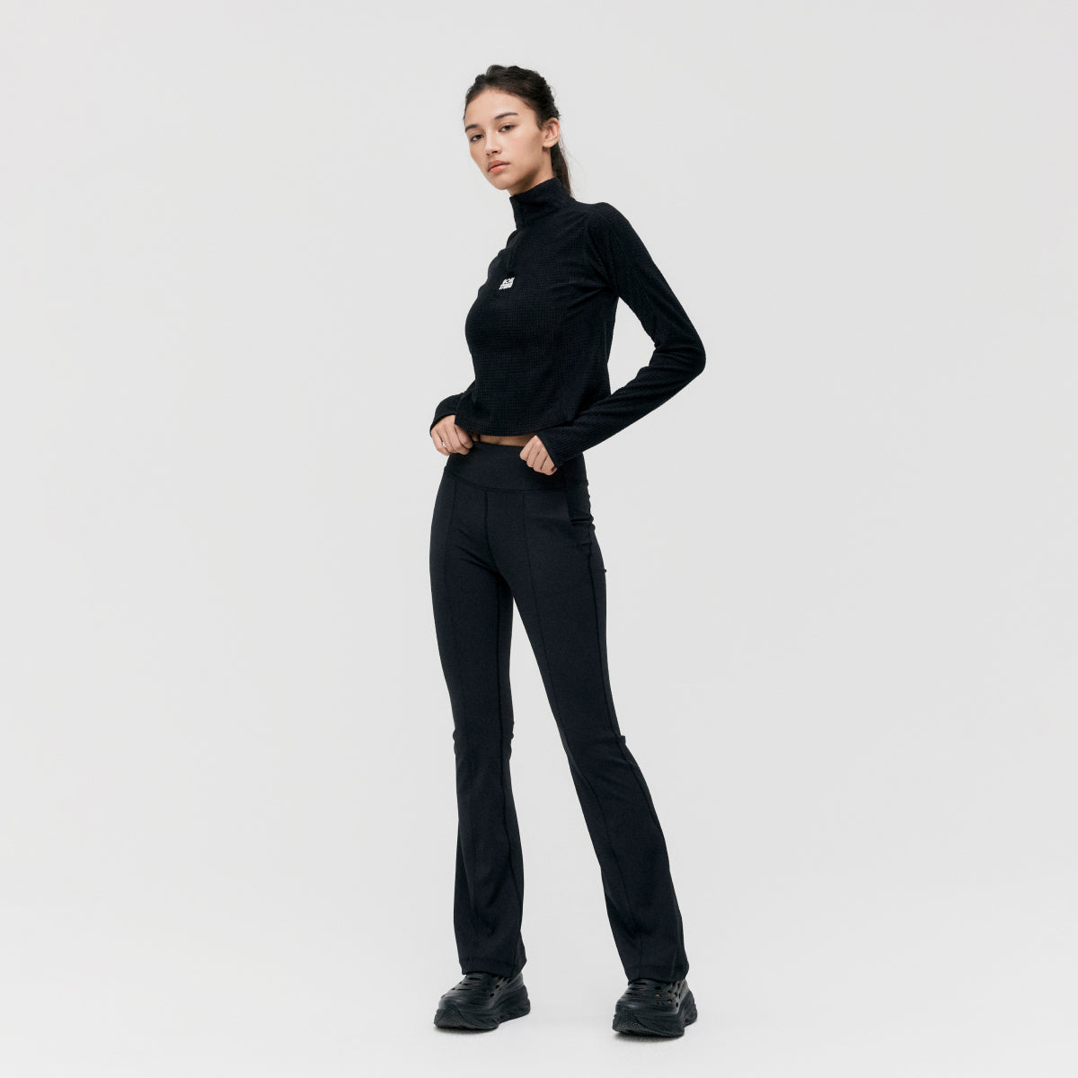 W'S GRID FLEECE QUARTER ZIP-UP TEE - BLACK