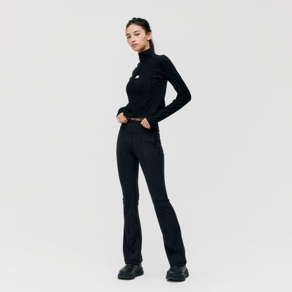 W'S GRID FLEECE QUARTER ZIP-UP TEE - BLACK