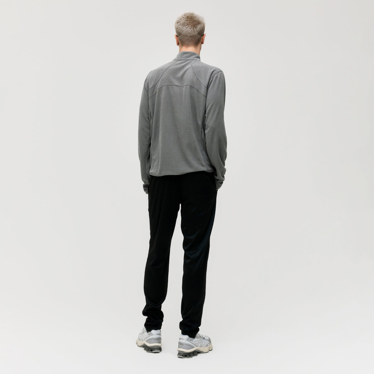 M'S GRID FLEECE QUARTER ZIP-UP TEE - GREY