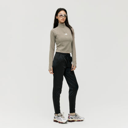 W'S GRID FLEECE QUARTER ZIP-UP TEE - DARK BEIGE