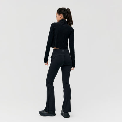 W'S GRID FLEECE QUARTER ZIP-UP TEE - BLACK