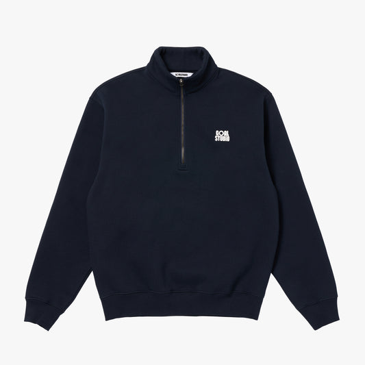 ESSENTIAL BRUSHED QUARTER ZIP-UP TEE - NAVY