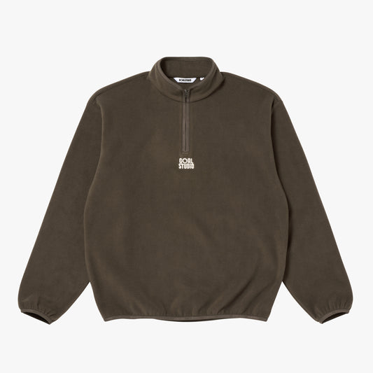 ESSENTIAL MICROFLEECE QUARTER ZIP-UP TEE - DARK BROWN