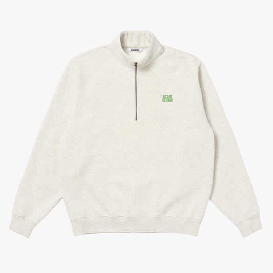 ESSENTIAL BRUSHED QUARTER ZIP-UP TEE - OATMEAL