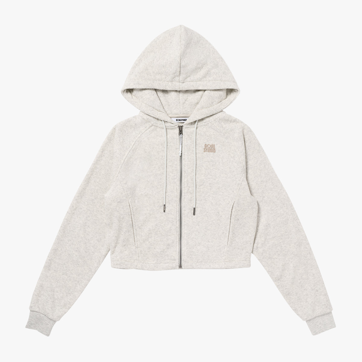 W'S TERRY FLEECE CROPPED FULL ZIP-UP HOODIE - OATMEAL