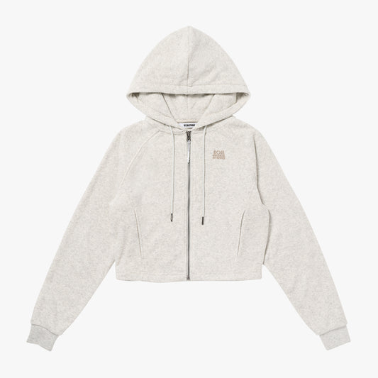 W'S TERRY FLEECE CROPPED FULL ZIP-UP HOODIE - OATMEAL