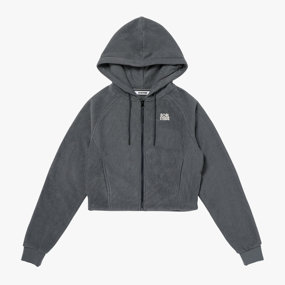 W'S TERRY FLEECE CROPPED FULL ZIP-UP HOODIE - CHARCOAL