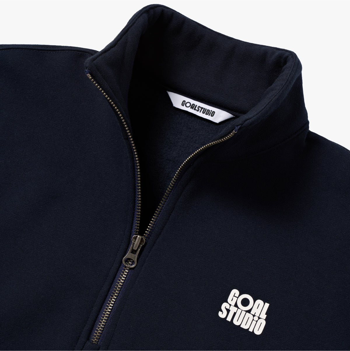 ESSENTIAL BRUSHED QUARTER ZIP-UP TEE - NAVY