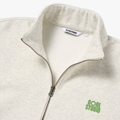 ESSENTIAL BRUSHED QUARTER ZIP-UP TEE - OATMEAL