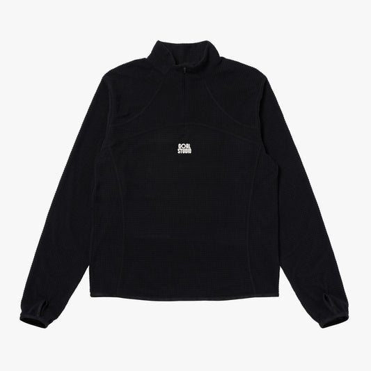 M'S GRID FLEECE QUARTER ZIP-UP TEE - BLACK