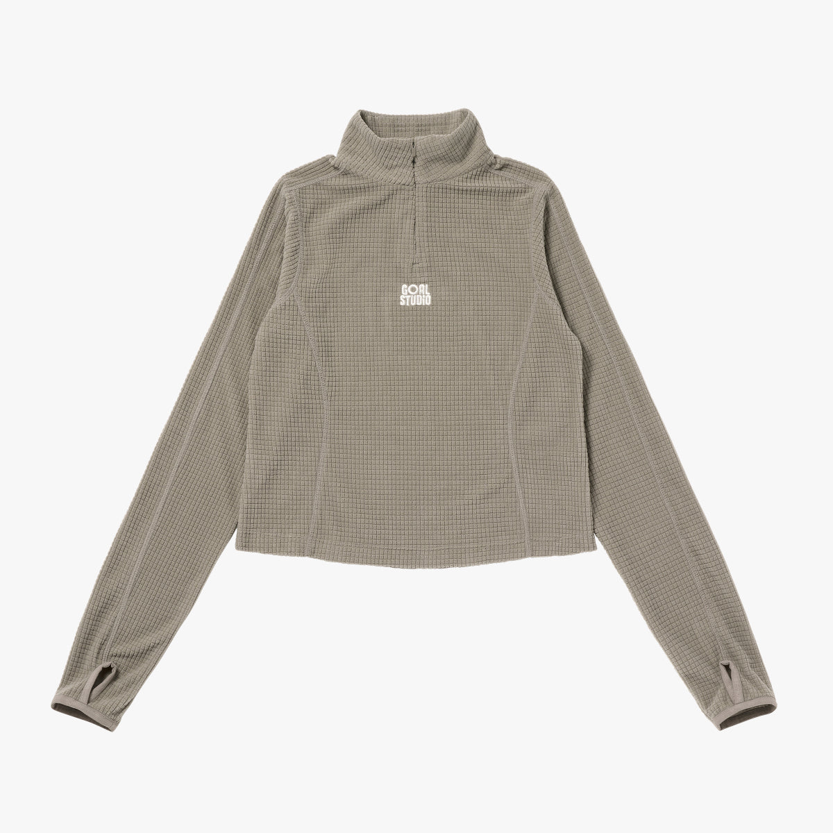 W'S GRID FLEECE QUARTER ZIP-UP TEE - DARK BEIGE