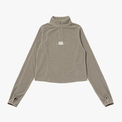 W'S GRID FLEECE QUARTER ZIP-UP TEE - DARK BEIGE
